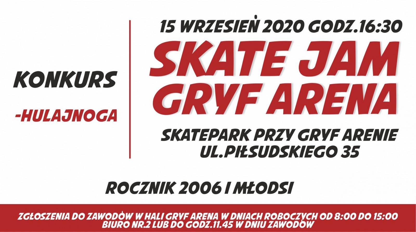 Ponowne zapisy do udziału w zawodach na skateparku przy Gryf Arenie